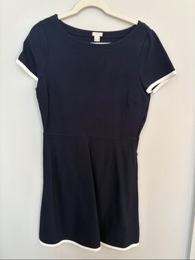 J. Crew Navy Dress with White Sleeve and Hem Trim